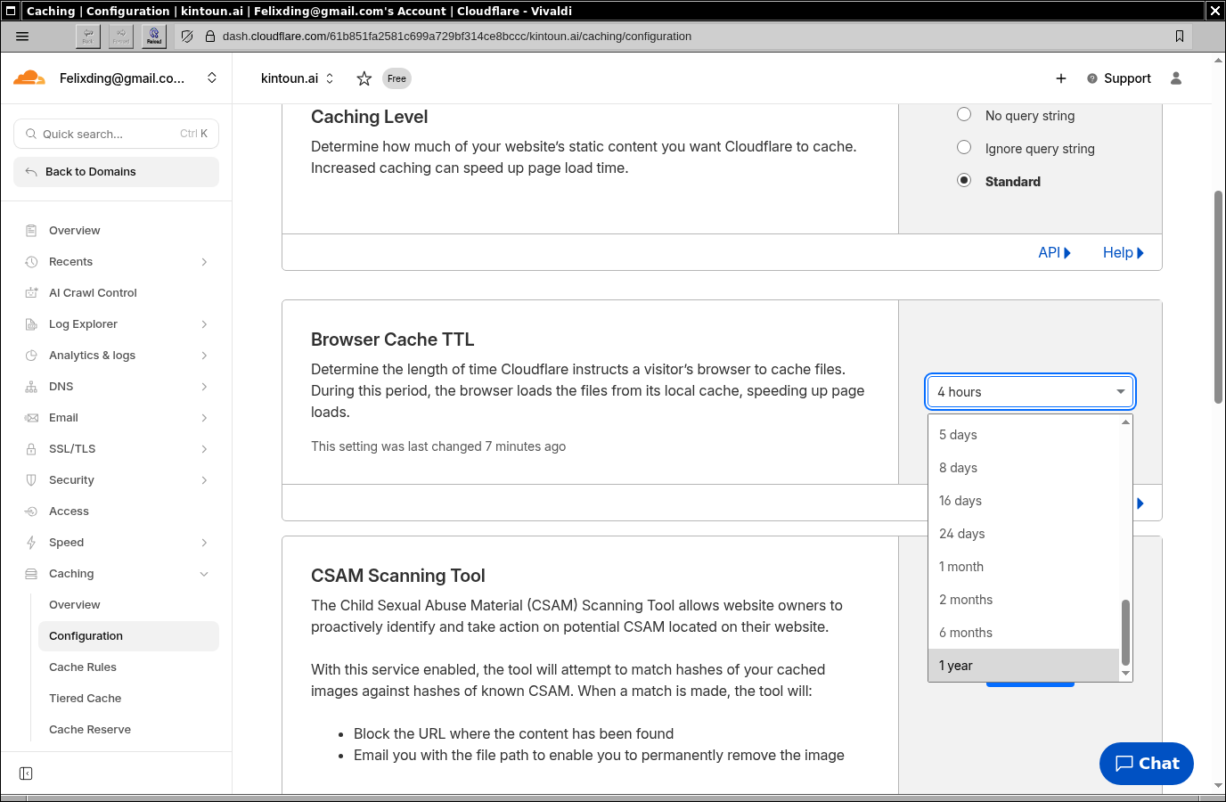 Cloudflare browser cache TTL setting changed to 1 year